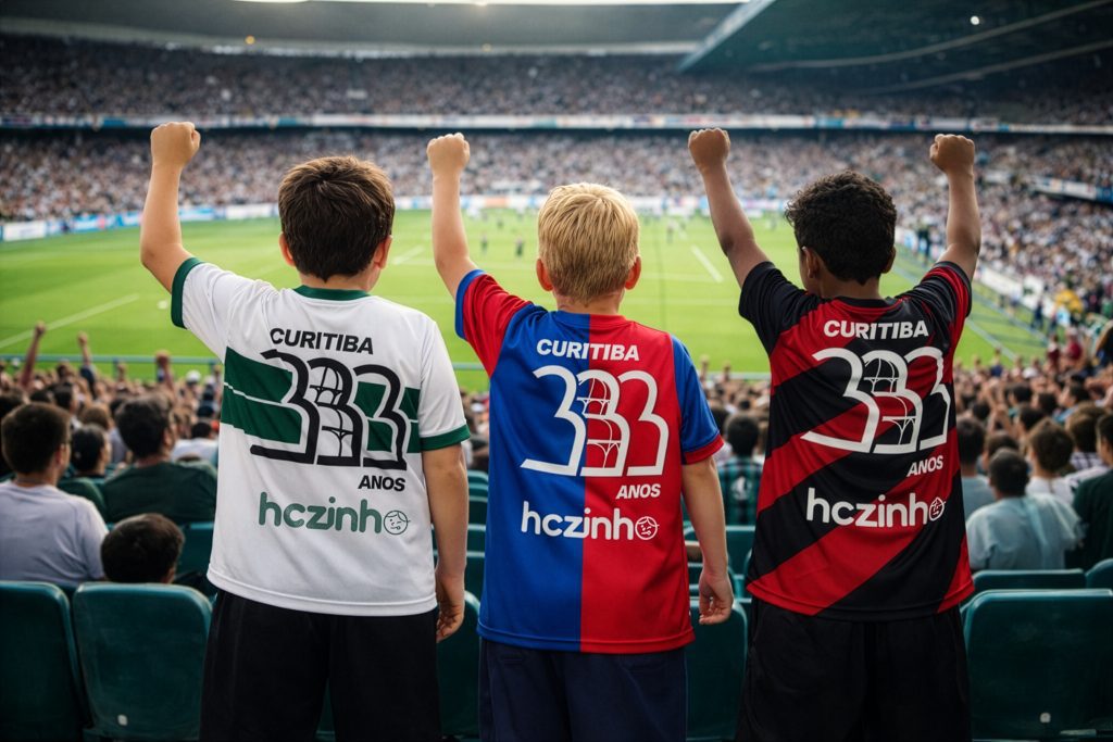 Crianças torcedoras com camiseta temática HCzinho
